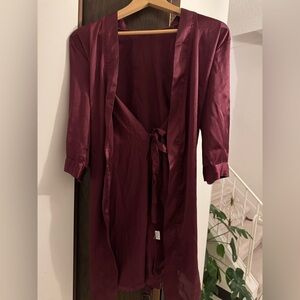 Elegant Burgundy Satin Robe